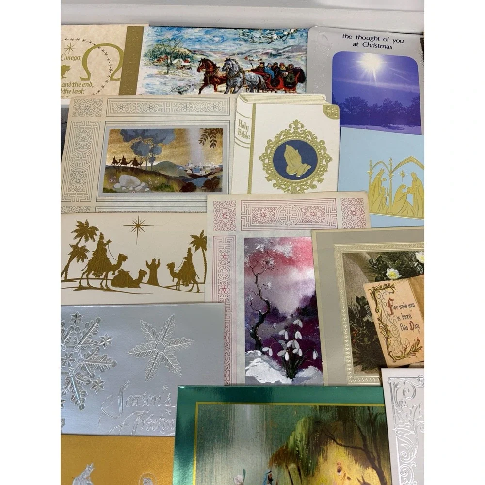 Vintage Metallic Christmas Cards Fronts ONLY for Scrapbooking Crafts Lot of 50+